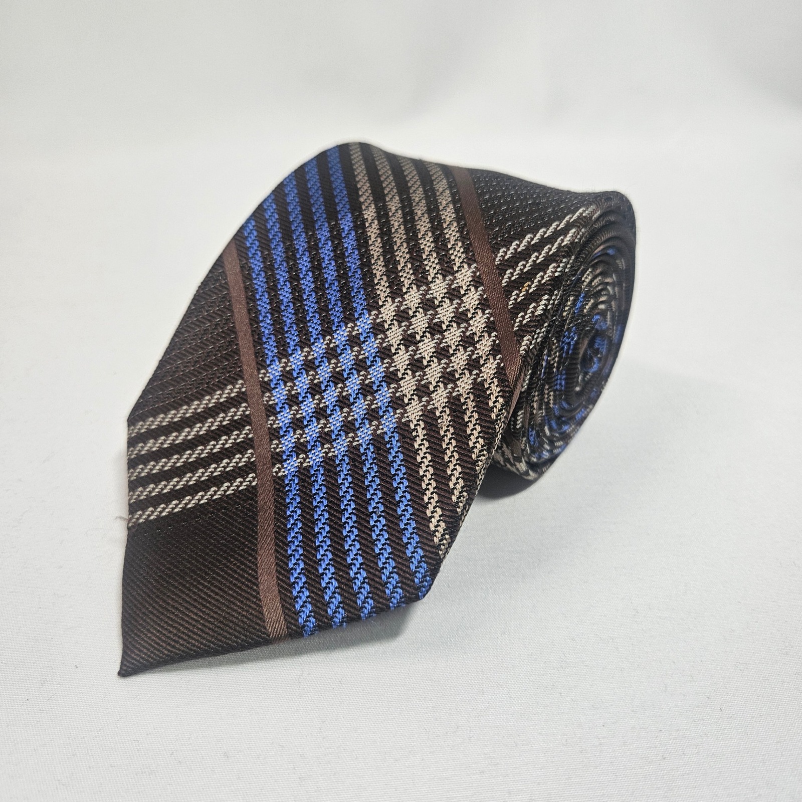 Michael Kors Men Plaid Silk Tie Brown Blue Tan Formal Business Accessory